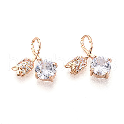 Brass Micro Pave Cubic Zirconia Pendants KK-T074-72KCG-01-1