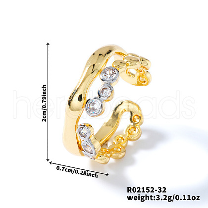 Geometric Brass Micro Pave Cubic Zirconia Cuff Open Rings for Women OC4246-1-1