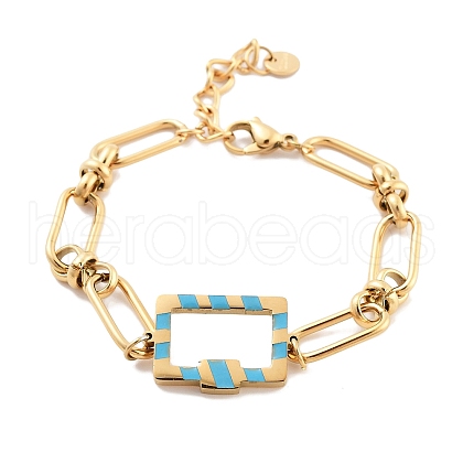 Golden Tone 304 Stainless Steel Enamel Rectangle Link Chain Bracelets for Women BJEW-K249-03G-01-1
