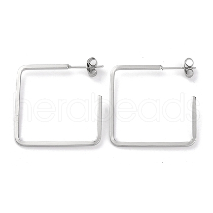 304 Stainless Steel Square Stud Earrings EJEW-K295-03P-1