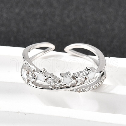 Star 925 Sterling Silver Cubic Zirconia Rings for Women RJEW-S631-01P-1