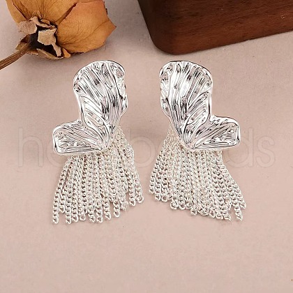 Butterfly Wing Brass Tassel Stud Earrings for Women EJEW-U055-16PS-1