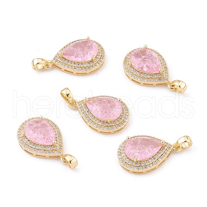 Golden Plated Brass Micro Pave Clear Cubic Zirconia Pendants ZIRC-F123-01A-1