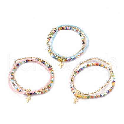 Glass Seed Beads Multi-Strand Bracelets BJEW-JB05627-M-1