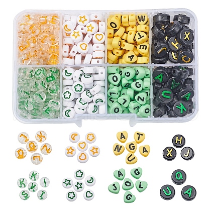 414Pcs 8 Style Heart & Flat Round Opaque/Transparent Acrylic Beads MACR-YW0001-46-1