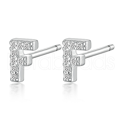 Rhodium Plated 925 Sterling Silver Initial Letter Stud Earrings HI8885-06-1