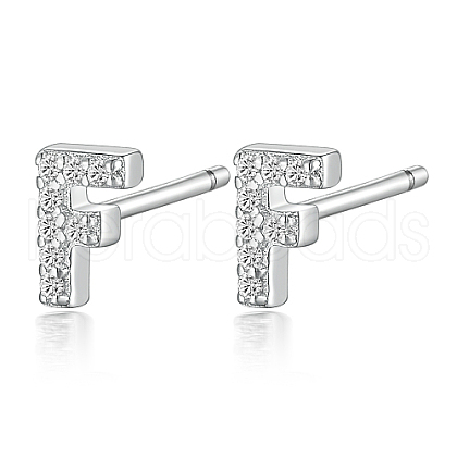 Anti-Tarnish Rhodium Plated 925 Sterling Silver Initial Letter Stud Earrings HI8885-06-1
