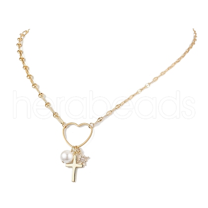 Brass with Stainless Steel Pendants Necklaces NJEW-JN04873-1