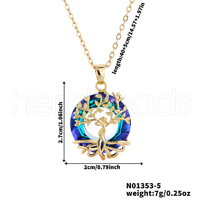 Elegant Brass & Glass Hollow Design Tree Pendant Necklaces WX2591-5-1
