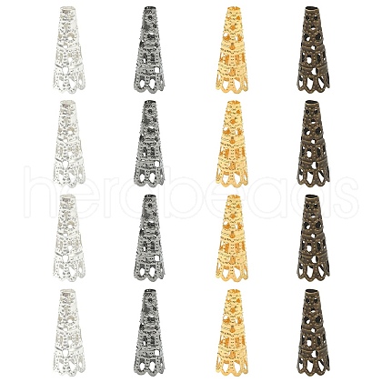 100Pcs 4 Colors Iron Filigree Bead Cones IFIN-YW0003-17-1