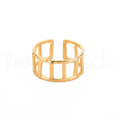 Ion Plating(IP) 304 Stainless Steel Rectangle Hollow Open Cuff Ring for Women RJEW-S405-161G-1