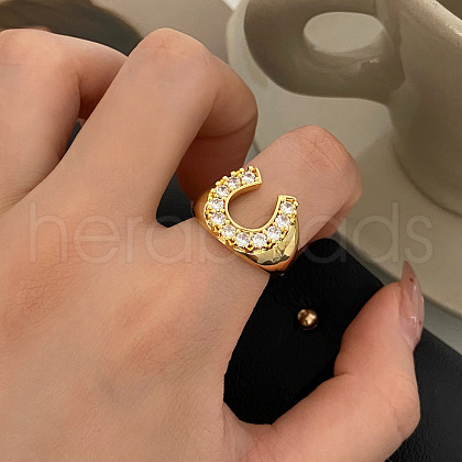 Brass Micro Pave Cubic Zirconia Adjustable Cuff Rings FS-WG9D77F-01-1