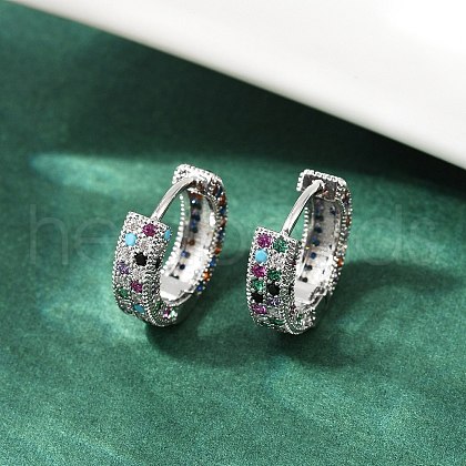 Brass Micro Pave Colorful Cubic Zirconia Hoop Earrings EJEW-S277-09P-B-1