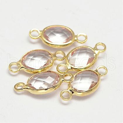 Oval Faceted Golden Brass Glass Links connectors GLAA-O014-02G-1