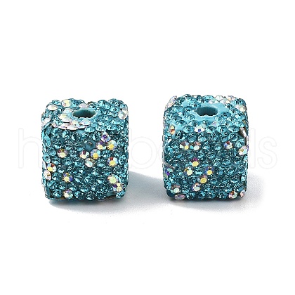 Cube Shape Polymer Clay Rhinestone Beads CLAY-NH0001-08C-1
