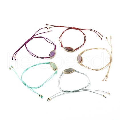 Natural Stone Oval  Link Bracelet BJEW-JB06861-1