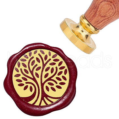 Brass Wax Seal Stamps with Rosewood Handle AJEW-WH0412-0066-1