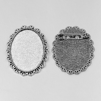 Vintage Tibetan Style Alloy Brooch Cabochon Bezel Settings PALLOY-O037-31AS-1