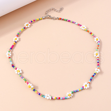 Flower Glass Seed Beaded Necklaces for Women FS-WGE85A7-02-1