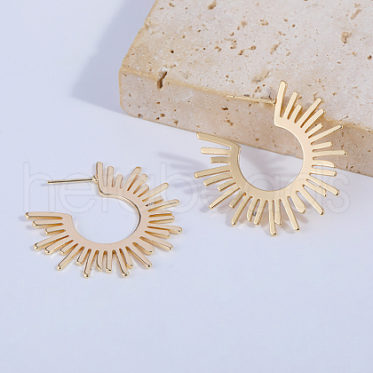 Shiny Sunburst Brass Stud Earrings BH7902-1