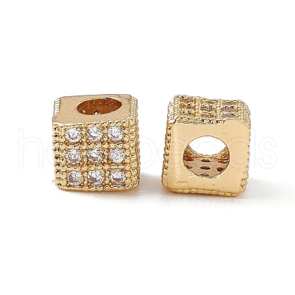 Real 18K Gold Plated Brass Micro Pave Cubic Zirconia Beads KK-E068-VB466-1-1