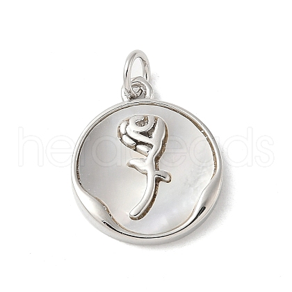 Brass Pave Natural White Shell Pendants KK-S522-13P-1