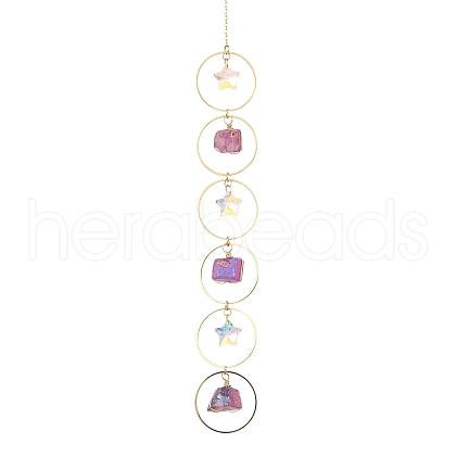 Wire Wrapped Nuggets Natural Quartz & Ring Hanging Ornaments HJEW-JM023401-1
