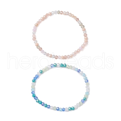 2Pcs 2 Colors Electroplate Faceted Rondelle Glass Beaded Stretch Bracelet Sets BJEW-JB10798-1