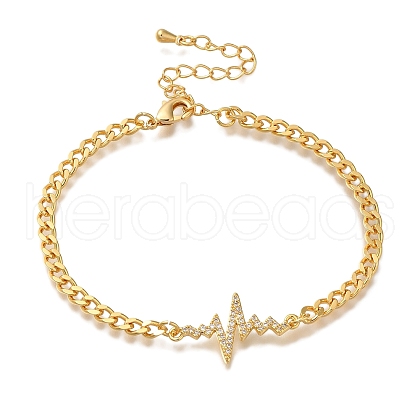 Heartbeat Brass Micro Pave Cubic Zirconia Card Paper Chain Bracelets for Women BJEW-L696-008G-1