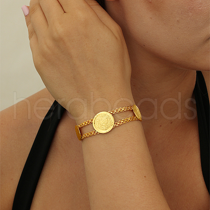 Vintage European Style Brass Flat Round Link Chain Bracelets for Women for Women. ZS6290-1