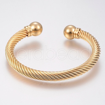 304 Stainless Steel Cuff Bangles Torque Bangles BJEW-H570-28G-1