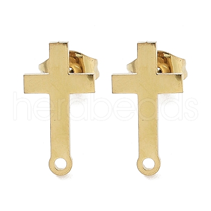 Cross Ion Plating(IP) 304 Stainless Steel Stud Earring Findings STAS-I206-128G-1