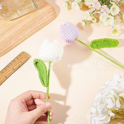 Fingerinspire 2Pcs 2 Colors Cotton Knitting Artificial Flower AJEW-FG0001-91-1