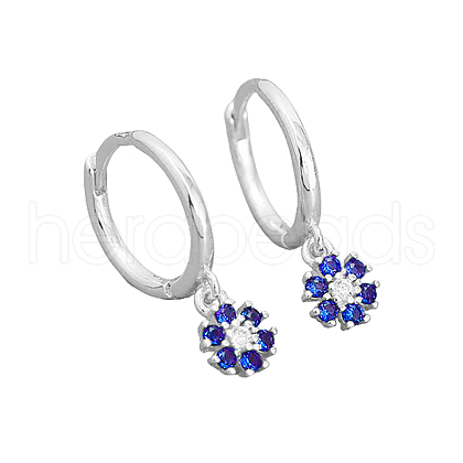 925 Sterling Silver Mirco Pave Cubic Zirconia Flower Hoop Earrings OO2534-12-1