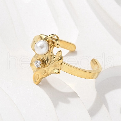 304 Stainless Steel Cubic Zirconia Cuff Rings for Women RJEW-D302-02G-05-1