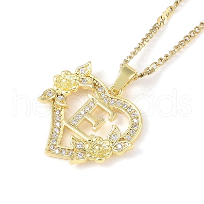 304 Stainless Steel Heart Pendant Necklaces with Cubic Zirconia NJEW-H029-01G-E-1