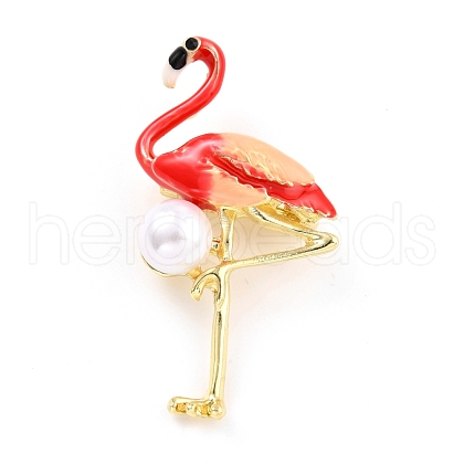 Flamingo Alloy Brooch with Resin Pearl JEWB-O009-09-1