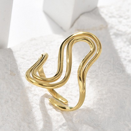 Wave 304 Stainless Steel Cuff Rings RJEW-C124-06B-G-1