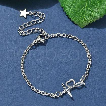 304 Stainless Steel Heartbeat Link Bracelets BJEW-F500-05P-1