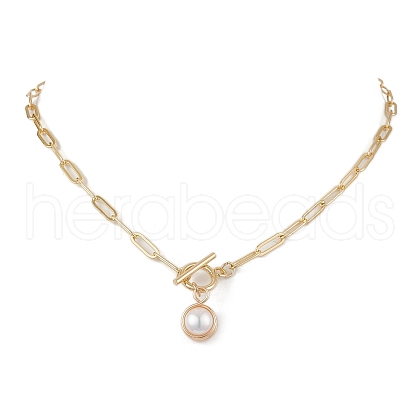 Mother's Day Jewellery Round Natural Freshwater Pearl Copper Wire Wrapped Pendant Necklaces NJEW-JN04948-1