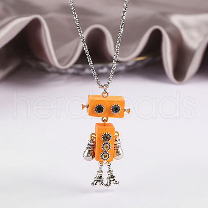 Alloy & Wood Robot Pendant Necklaces FS-WGB43E5-04-1