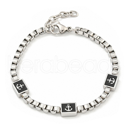 304 Stainless Steel Enamel Box Chain Anchor Link Bracelets for Women BJEW-G717-15P-1