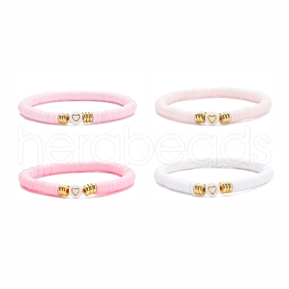 4Pcs 4 Color Handmade Polymer Clay Heishi Surfer Stretch Bracelets Set BJEW-JB07753-01-1