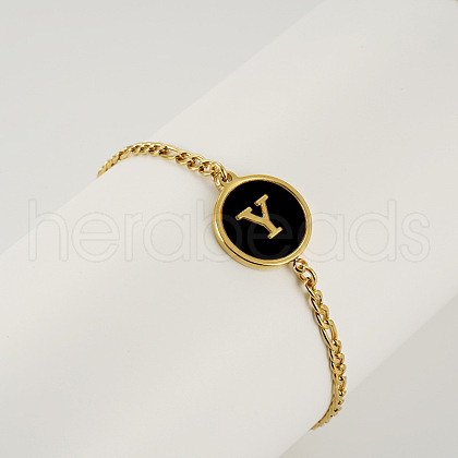 Flat Round with Letter Pattern 304 Stainless Steel Link Bracelets FS-WG4692B-23-1