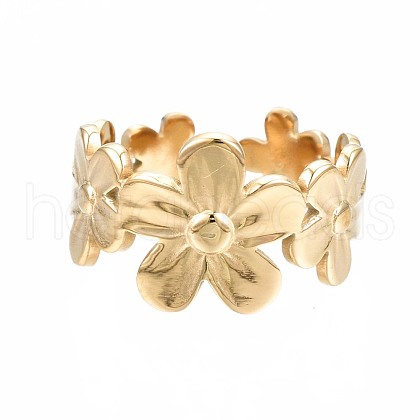 304 Stainless Steel Flower Wrap Open Cuff Ring RJEW-T023-44G-1