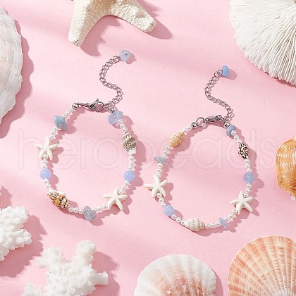 Round Shell Pearl Beaded Bracelets for Womwn BJEW-JB11860-1