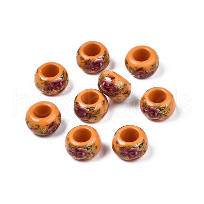 Flower Printed Opaque Acrylic Rondelle Beads SACR-S305-27-I03-1