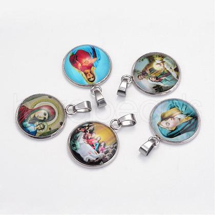 Virgin Mary Theme Glass Pendants GLAA-R186-P-1