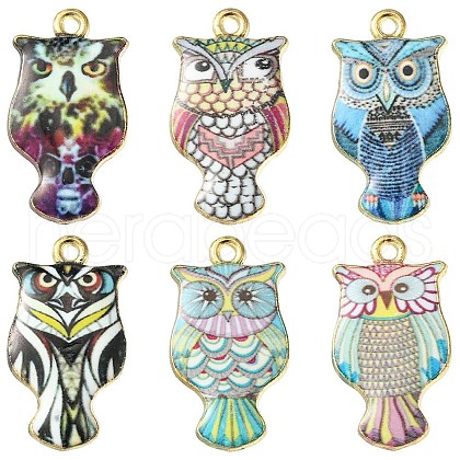 6Pcs 6 Colors Rack Plating Alloy Enamel Pendants ENAM-YW0003-13-1