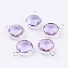 Silver Color Plated Brass Glass Flat Round Charms GLAA-M003-A-12S-1